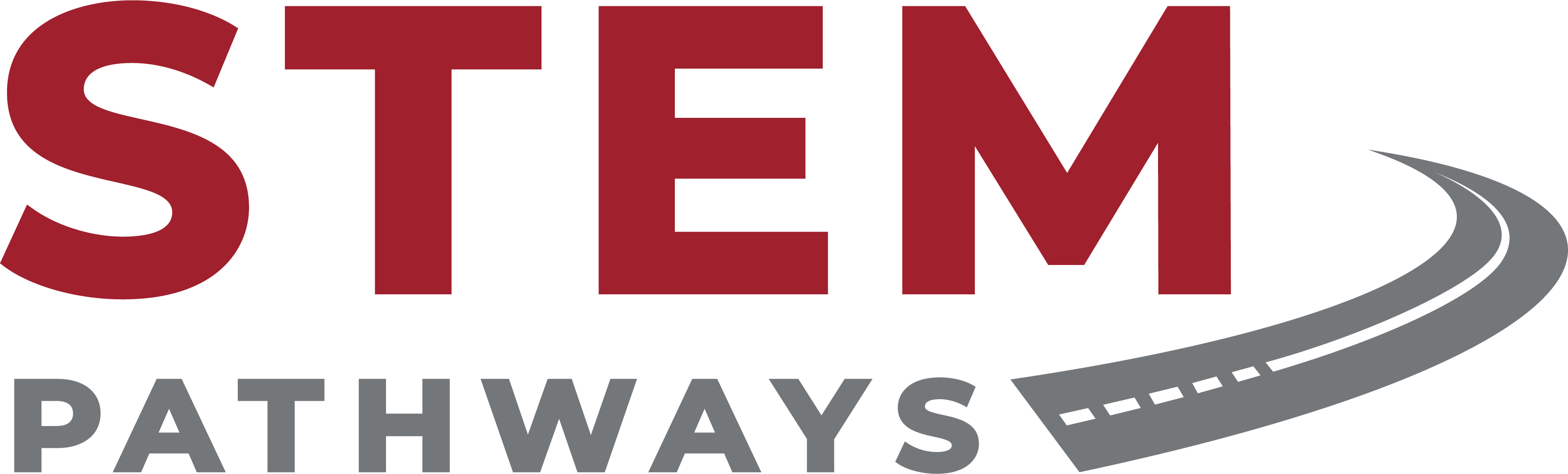 STEM Pathways logo with red and gray letters.
